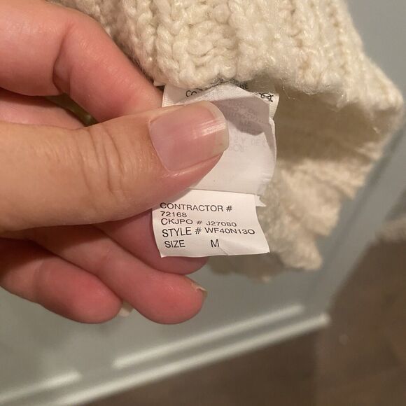 Calvin‎ Klein Sweater Women M Cream Fisherman Cable Oversized Scoop Neck Chunky - Picture 14 of 14